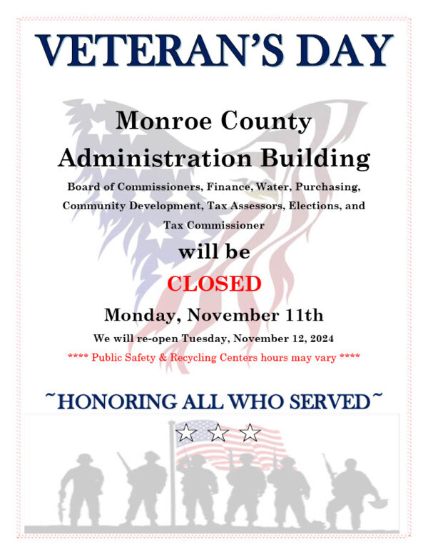 Monroe County Administrative Offices to be Closed on Monday, Nov. 11